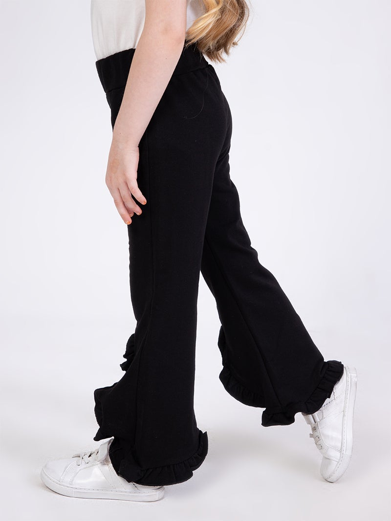Denokids Girl Black Ruffled Sweat-Pants - Image 2